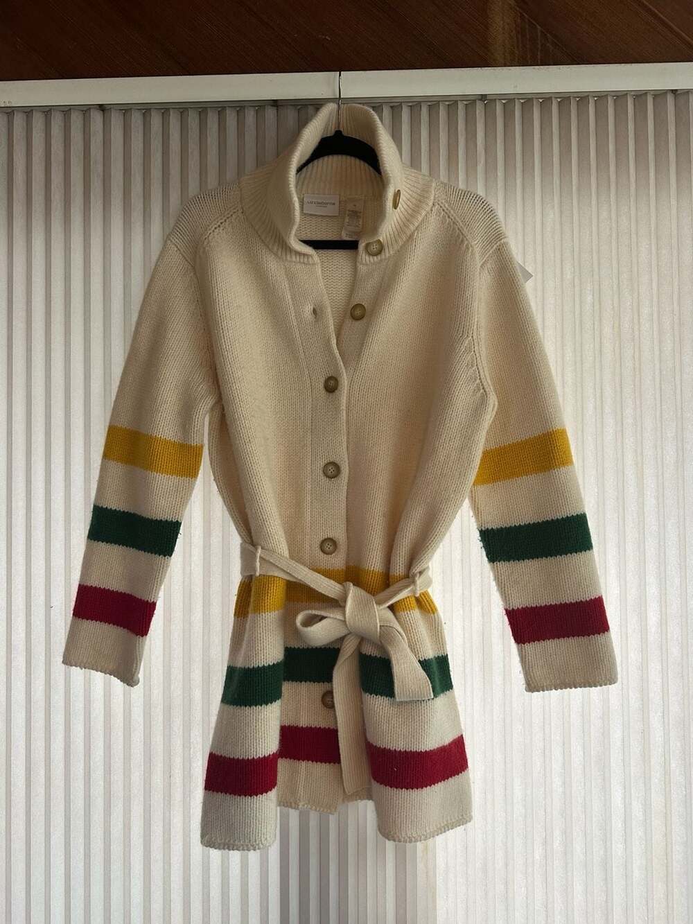 Liz Claiborne Vintage Hudson Bay Style Striped Wool Cardigan with Belt